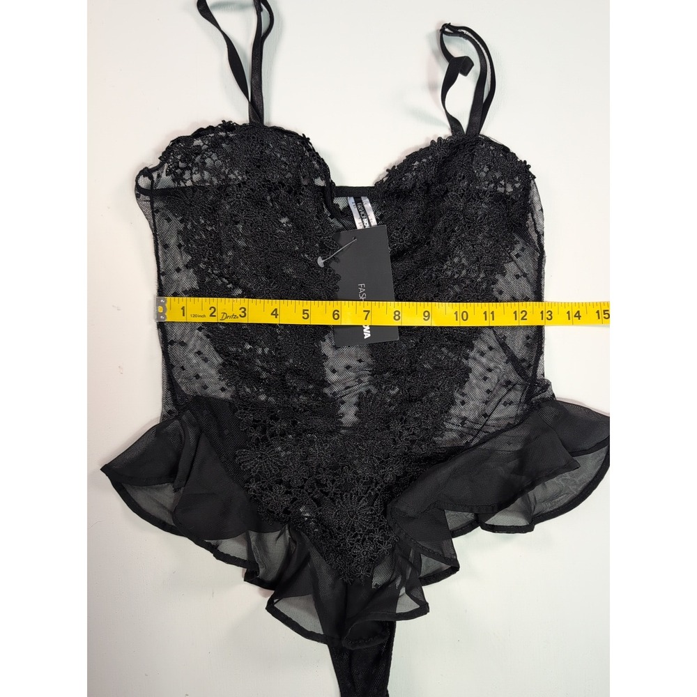 NEW Fashion Nova Bedroom Dreams Mesh Embroidered Sleep Teddy Black Size M - Picture 4 of 9